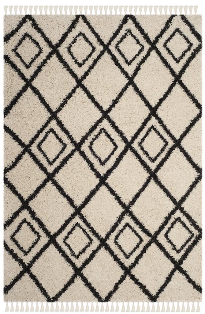Safavieh Moroccan Fringe Shag 244 Power Loomed Shag & Flokati Rug Cream / Charcoal MFG244B-3