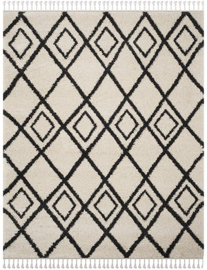 Safavieh Moroccan Fringe Shag 244 Power Loomed Shag & Flokati Rug Cream / Charcoal MFG244B-3