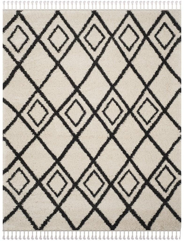 Safavieh Moroccan Fringe Shag 244 Power Loomed Shag & Flokati Rug Cream / Charcoal MFG244B-3