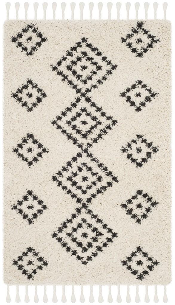 Safavieh Moroccan Fringe Shag 246 Power Loomed Shag & Flokati Rug Cream / Charcoal MFG246B-3