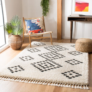Safavieh Moroccan Fringe Shag 246 Power Loomed Shag & Flokati Rug Cream / Charcoal MFG246B-3