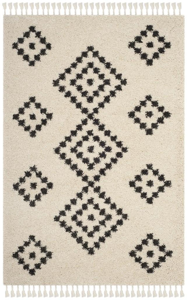 Safavieh Moroccan Fringe Shag 246 Power Loomed Shag & Flokati Rug Cream / Charcoal MFG246B-3