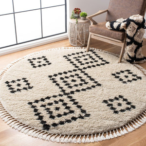 Safavieh Moroccan Fringe Shag 246 Power Loomed Shag & Flokati Rug Cream / Charcoal MFG246B-3
