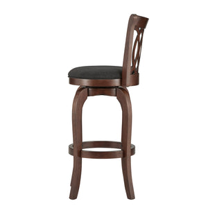 Homelegance By Top-Line Harvey Cherry Finish Scroll Back Swivel 29" Bar Height Stool Dark Grey Rubberwood