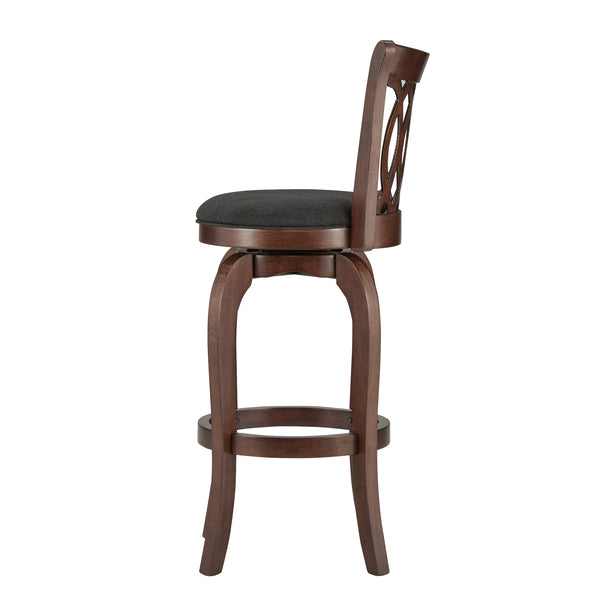 Homelegance By Top-Line Harvey Cherry Finish Scroll Back Swivel 29" Bar Height Stool Dark Grey Rubberwood