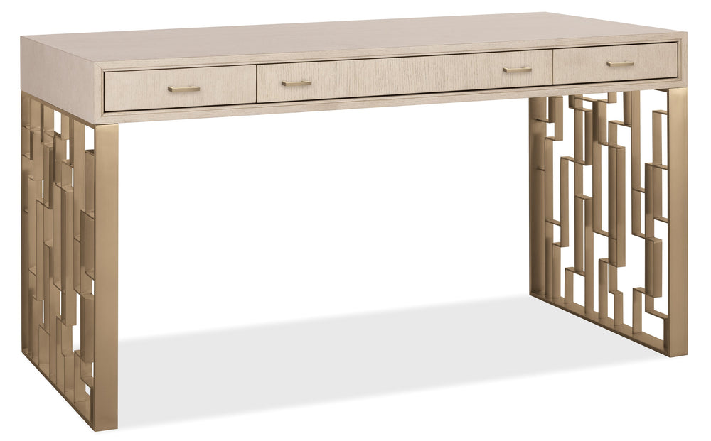 Hooker Furniture Marlowe Oak Veneer Writing Desk with Geometric Metal Legs for Modern Home Office 6420-10459-80