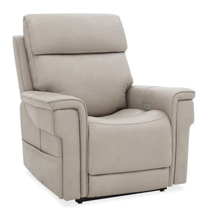 Hooker Furniture Lyra Semi-Aniline Top Grain Leather Power Lift Recliner With Wireless Charging, Cupholder, Lumbar Grey RC622-PHLL4-091