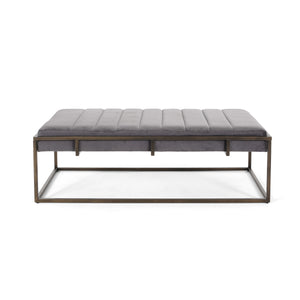 English Elm Ottoman Channel Pleated Velvet Bench with Slim Metal Frame for Modern Living Rooms 62486.00NVLTGRY