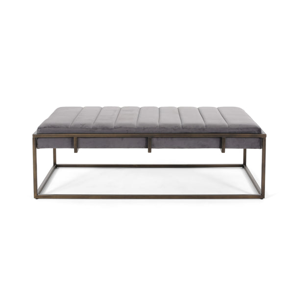 English Elm Ottoman Channel Pleated Velvet Bench with Slim Metal Frame for Modern Living Rooms 62486.00NVLTGRY