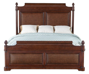 Hooker Furniture Charleston California King Panel Bed With Cherry & Walnut Veneers, Cane Accents, Pineapple Finials 94.75 L x 83.50W x 74.00H 6750-90260-85