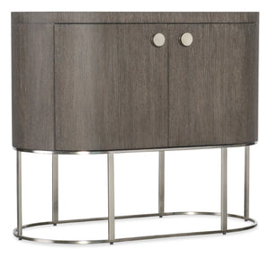 Hooker Furniture Modern Mood Oval Nightstand With Floating Metal Base, Quartersawn Oak Veneer, Soft-Close Doors, Cable Management Medium Brown 6850-90317-89