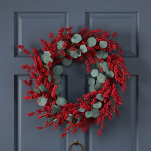 Christopher Knight Home® - Noble House - Nolta 29" Eucalyptus Artificial Wreath with Berries, Green and Red