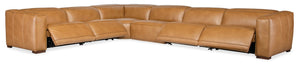 Hooker Furniture Fresco 6-Seat Sectional In Caramel Semi-Aniline Leather With Power Recline & Headrests, Modern SS404-6PC4-080