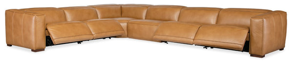 Hooker Furniture Fresco 6-Seat Sectional In Caramel Semi-Aniline Leather With Power Recline & Headrests, Modern SS404-6PC4-080