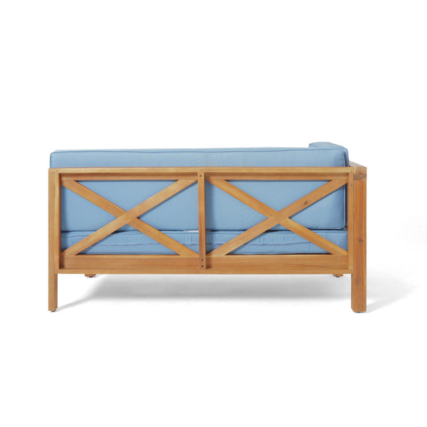 English Elm Brava Acacia Wood Outdoor Modular Sofa Set Mid-century Slatted Cross-back Patio Seating Blue 57967-8-64489BLU-64496.00