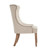 Homelegance By Top-Line Declan Upholstered Button Tufted Wingback Chair Light Natural Wood