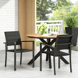 English Elm Christopher Knight Home® - WILBUR Aluminum Dining Chair - Black Outdoor Mesh Seat, Faux Wood Accents, Weather-Resistant Modern Design 73634.00BLK