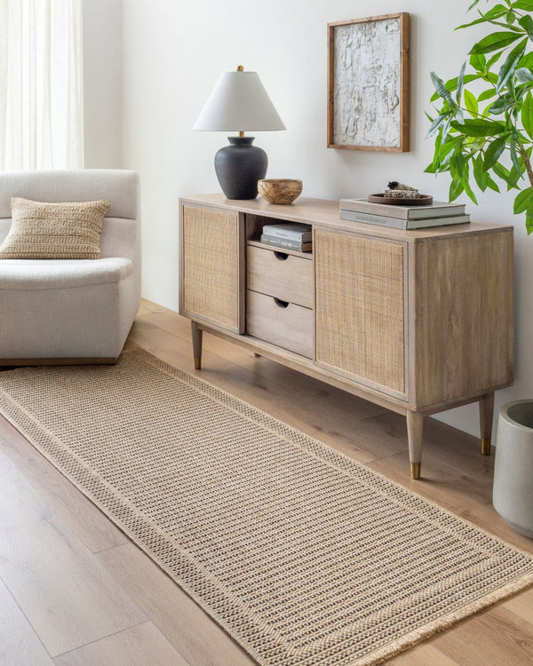 Livabliss Mirage Mge-2301 Flatweave Polypropylene Rug Cottage Fringe Accent for Entryways Tan, Black 2'7" x 7'3" MGE2301-2773