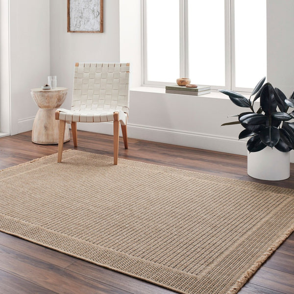 Livabliss Mirage Mge-2301 Flatweave Polypropylene Rug Cottage Fringe Accent for Entryways Tan, Black 2'2" x 3'9" MGE2301-2745