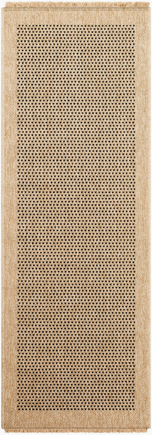 Livabliss Mirage Flatweave Polypropylene Rug Turkish Crafted with Fringe for Farmhouse Spaces Tan, Black 2'7" x 7'3" MGE2302-2773