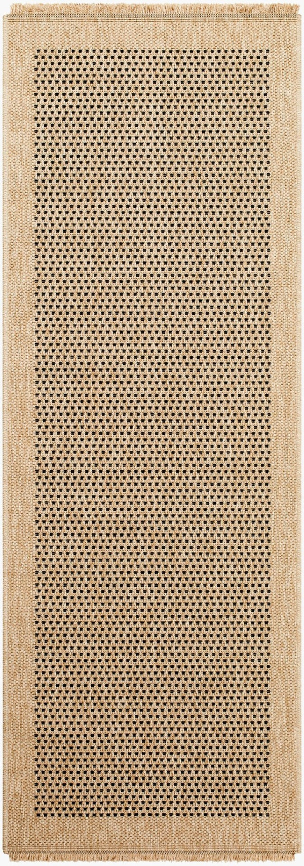 Livabliss Mirage Flatweave Polypropylene Rug Turkish Crafted with Fringe for Farmhouse Spaces Tan, Black 2'7" x 7'3" MGE2302-2773