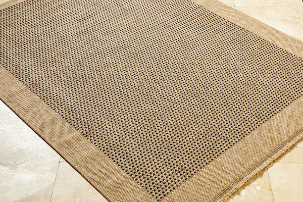 Livabliss Mirage Flatweave Polypropylene Rug Turkish Crafted with Fringe for Farmhouse Spaces Tan, Black 2'2" x 3'9" MGE2302-2745