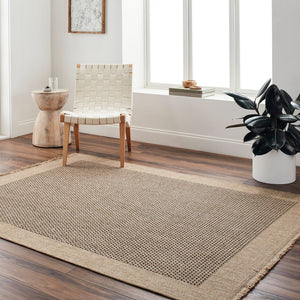 Livabliss Mirage Flatweave Polypropylene Rug Turkish Crafted with Fringe for Farmhouse Spaces Tan, Black 2'2" x 3'9" MGE2302-2745