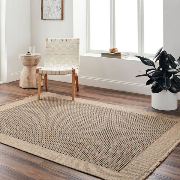 Livabliss Mirage Flatweave Polypropylene Rug Turkish Crafted with Fringe for Farmhouse Spaces Tan, Black 2'2" x 3'9" MGE2302-2745