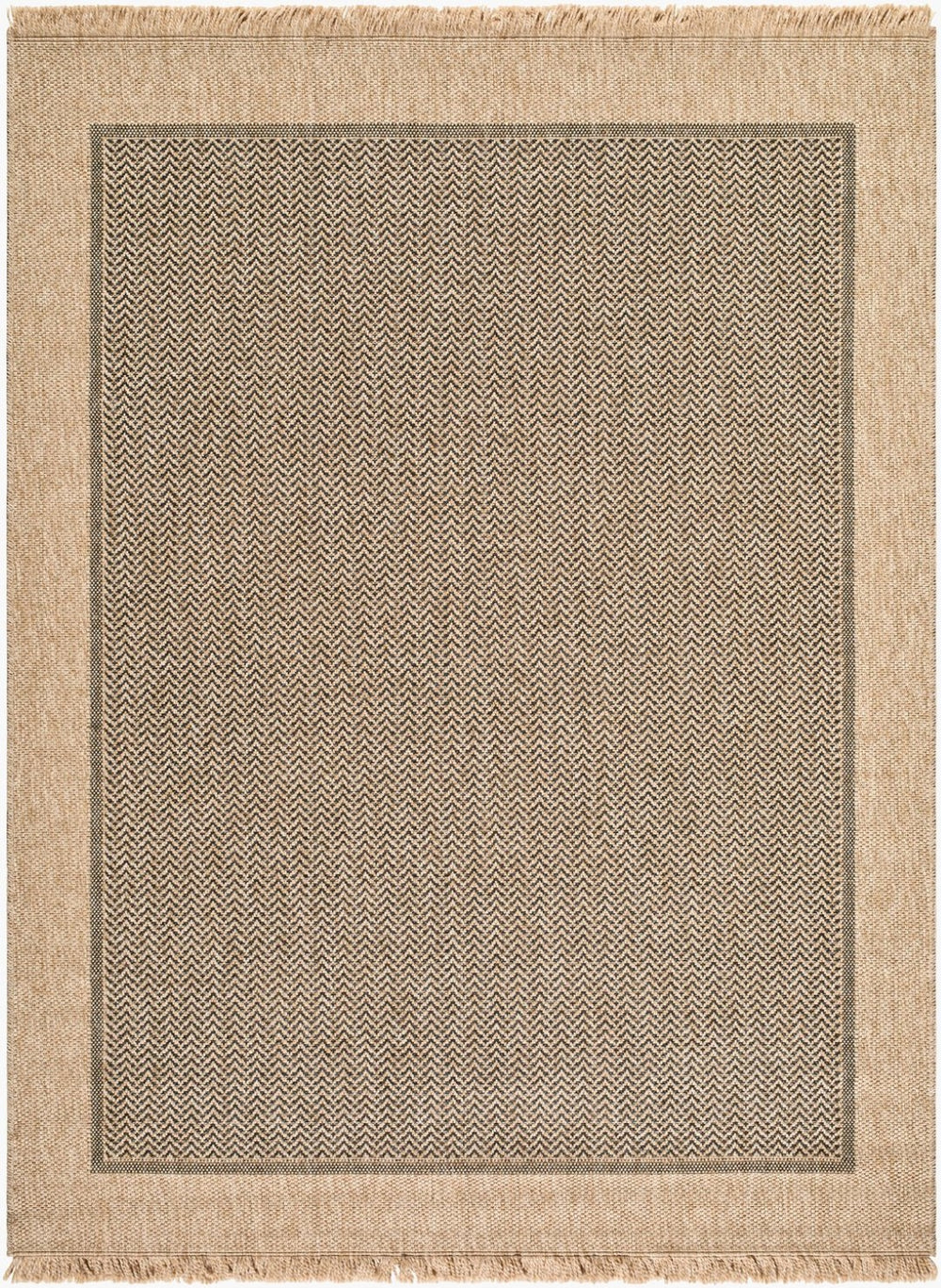 Livabliss Mirage Flatweave Polypropylene Rug with Fringe Farmhouse Cottage Style for Any Room Tan, Black 7'10" x 10' MGE2305-71010