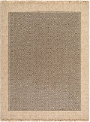 Livabliss Mirage Flatweave Polypropylene Rug with Fringe Farmhouse Cottage Style for Any Room Tan, Black 7'10" x 10' MGE2305-71010