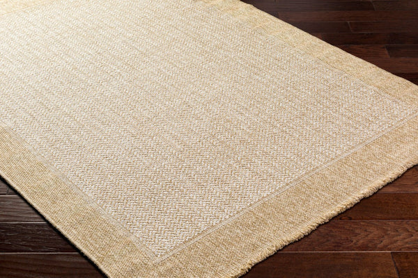 Livabliss Mirage Flatweave Polypropylene Accent Rug Farmhouse Fringe Detail for Indoor Outdoor Use Tan, Beige 7'10" x 10' MGE2307-71010
