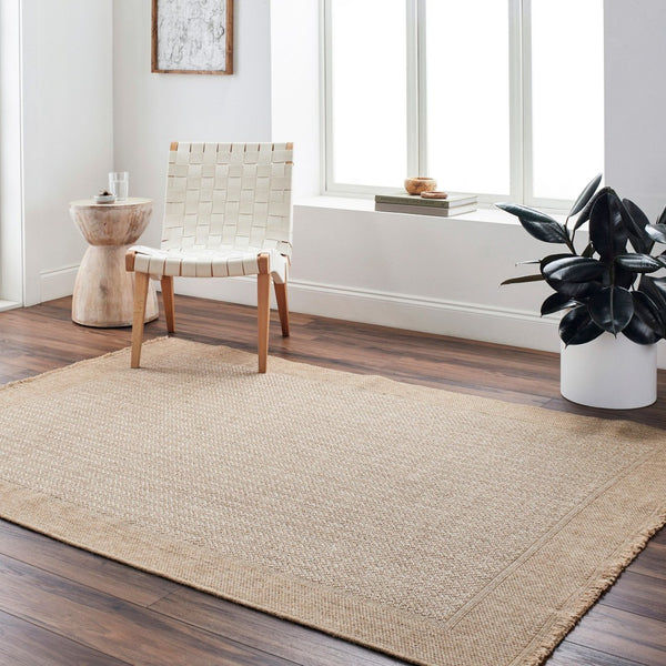 Livabliss Mirage Flatweave Polypropylene Accent Rug Farmhouse Fringe Detail for Indoor Outdoor Use Tan, Beige 7'10" x 10' MGE2307-71010