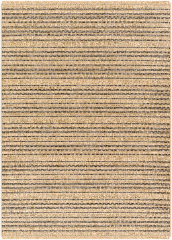 Livabliss Mirage Flatweave Polypropylene Area Rug Farmhouse Fringe Accent for Kitchen or Patio Tan, Black 5'3" x 7' MGE2308-537