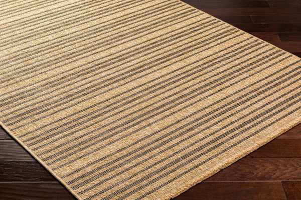 Livabliss Mirage Flatweave Polypropylene Area Rug Farmhouse Fringe Accent for Kitchen or Patio Tan, Black 7'10" x 10' MGE2308-71010