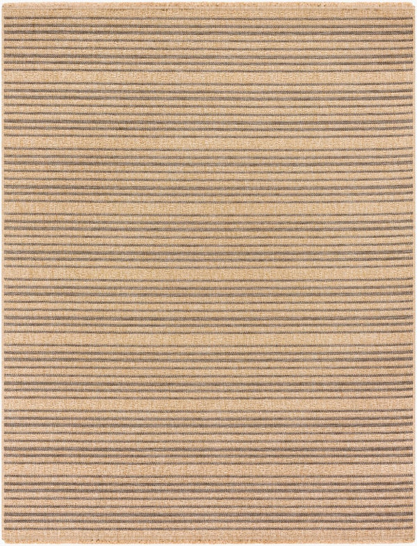 Livabliss Mirage Flatweave Polypropylene Area Rug Farmhouse Fringe Accent for Kitchen or Patio Tan, Black 7'10" x 10' MGE2308-71010