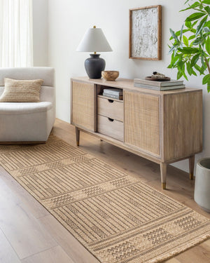 Livabliss Mirage Flatweave Polypropylene Runner Rug with Fringe for Hallways and Entryways Tan, Dark Brown 9'2" x 12' MGE2309-9212