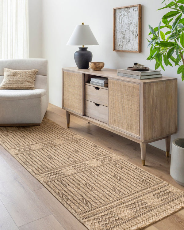 Livabliss Mirage Flatweave Polypropylene Runner Rug with Fringe for Hallways and Entryways Tan, Dark Brown 9'2" x 12' MGE2309-9212