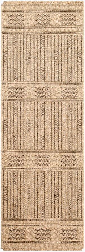 Livabliss Mirage Flatweave Polypropylene Runner Rug with Fringe for Hallways and Entryways Tan, Dark Brown 2'7" x 7'3" MGE2309-2773