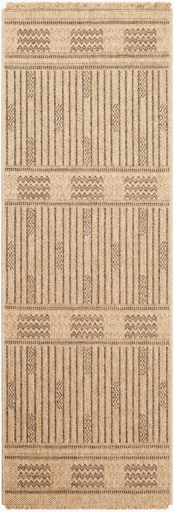 Livabliss Mirage Flatweave Polypropylene Runner Rug with Fringe for Hallways and Entryways Tan, Dark Brown 2'7" x 7'3" MGE2309-2773