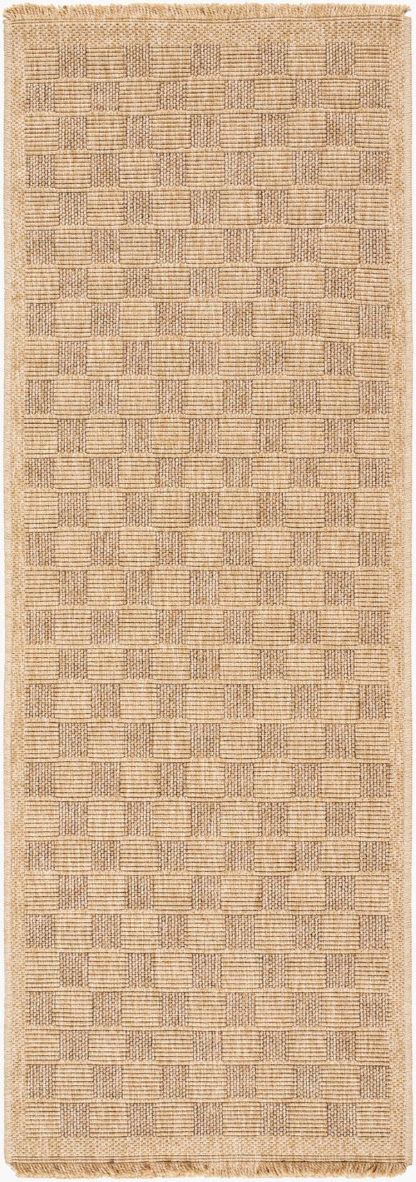 Livabliss Mirage Flatweave Polypropylene Area Rug with Fringe Farmhouse Cottage Boho Entryway Tan, Dark Brown 2'7" x 7'3" MGE2310-2773