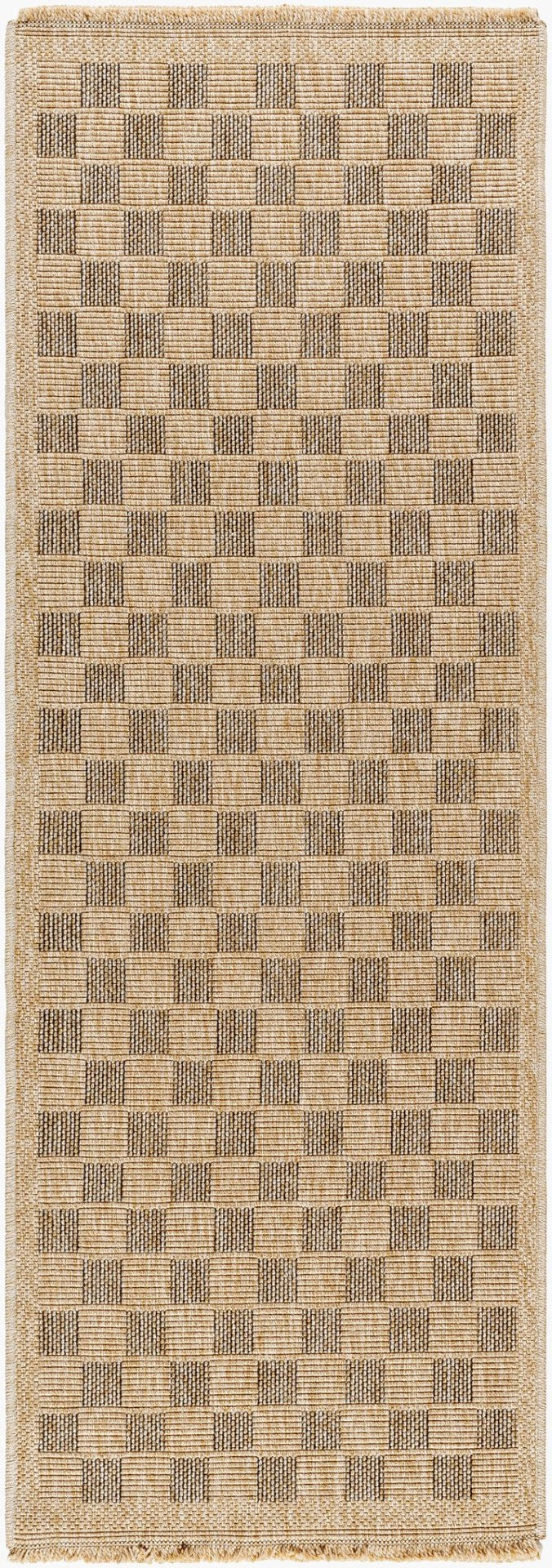 Livabliss Mirage Farmhouse Fringe Accent Rug Flat Weave Polypropylene for Entryway or Patio Tan, Black 2'7" x 7'3" MGE2311-2773