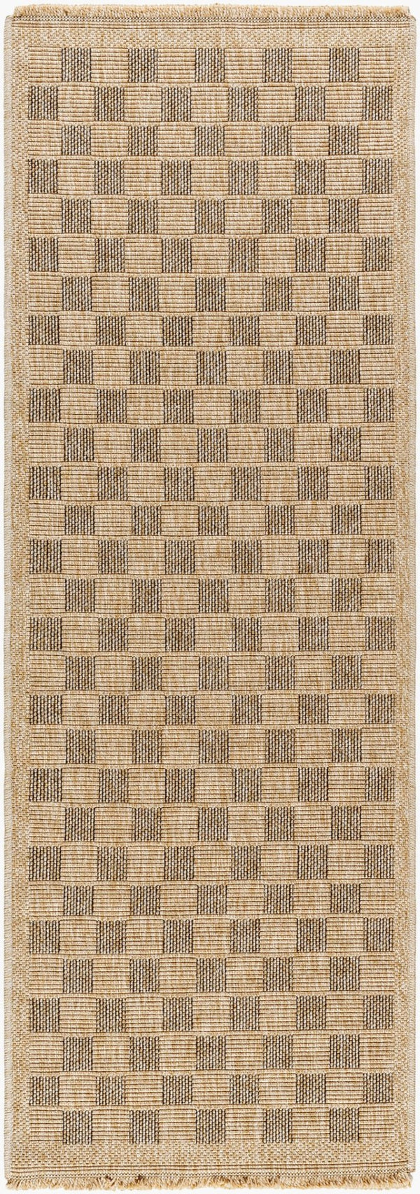 Livabliss Mirage Farmhouse Fringe Accent Rug Flat Weave Polypropylene for Entryway or Patio Tan, Black 2'7" x 7'3" MGE2311-2773