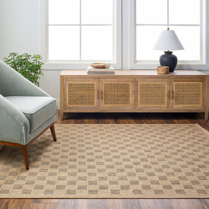 Livabliss Mirage Farmhouse Fringe Accent Rug Flat Weave Polypropylene for Entryway or Patio Tan, Black 3'11" x 5'7" MGE2311-31157
