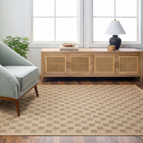 Livabliss Mirage Farmhouse Fringe Accent Rug Flat Weave Polypropylene for Entryway or Patio Tan, Black 3'11" x 5'7" MGE2311-31157