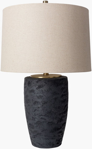 Surya Mowgli Elegant 27" Table Lamp With Cream Linen Shade - Durable Resin Design For Living Room & Bedroom Body, Black,Shade, Cream,Finial, Metallic ,Nickel,Harp, Metallic ,Nickel,Cord, Translucent Resin,Linen,Polyester,Iron Mgi-001