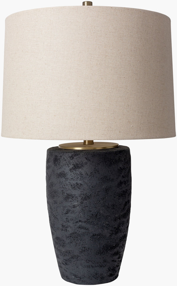 Surya Mowgli Elegant 27" Table Lamp With Cream Linen Shade - Durable Resin Design For Living Room & Bedroom Body, Black,Shade, Cream,Finial, Metallic ,Nickel,Harp, Metallic ,Nickel,Cord, Translucent Resin,Linen,Polyester,Iron Mgi-001