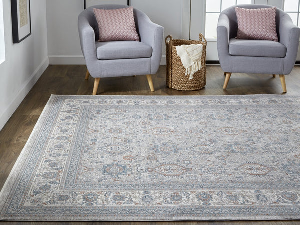 Feizy Rugs Marquette Elegant Power-loomed Rug With Traditional Persian Motifs - Stain Resistant And Durable Taupe,Silver,Blue Polyester,Acrylic Mrq3761fgrymltf06