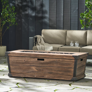 English Elm Outdoor Concrete Rectangle Fire Table 56 Inch Propane Pit with Wood Grain Finish 63263.00-50K
