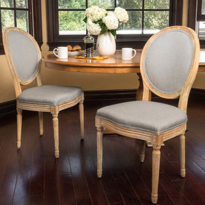 English Elm Kd French Country Rubberwood Dining Chairs Fluted Legs Padded Seat Set of 2 Beige 60352.00GRE