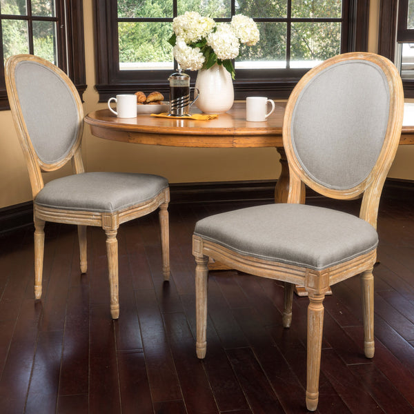 English Elm Kd French Country Rubberwood Dining Chairs Fluted Legs Padded Seat Set of 2 Beige 60352.00GRE